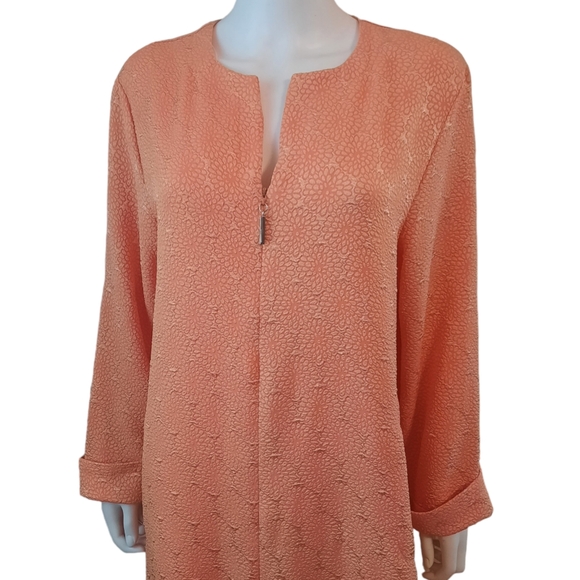 DIAMOND TEA Vintage Zip Front Jacquard Long Sleeve Maxi Caftan Dress Sz L Peach - Picture 5 of 9